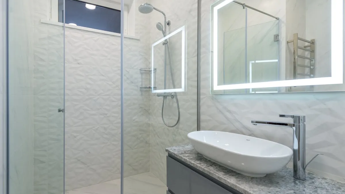 Modern bathroom remodel with glass shower and new fixtures in Prosper TX home